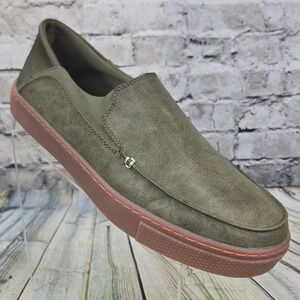 MUK LUKS Park Place Slip On Loafers Mens 12 Olive Green Faux Leather Gum Sole